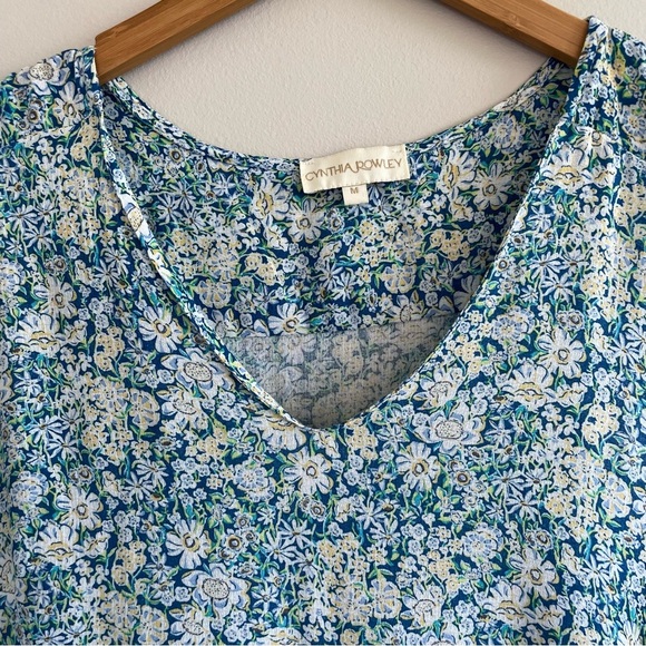 Cynthia Rowley Ruffle Hem Blue Floral Tank Top Size Medium - Picture 5 of 10
